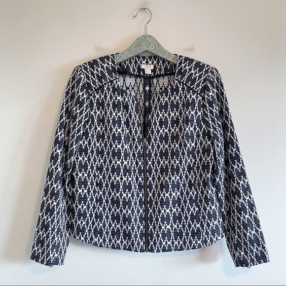J. Crew Factory Navy Jacquard Blazer Motorcycle Jacket - Picture 1 of 5